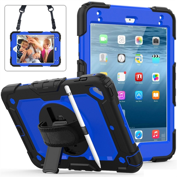 Shockproof Black Silica Gel + Colorful PC Protective Case for iPad Mini 2019 / Mini 4, with Holder & Shoulder Strap & Hand Strap & Pen Slot (Blue)