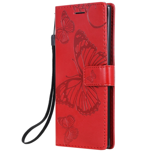 Pressed Printing Butterfly Pattern Horizontal Flip PU Leather Case with Holder & Card Slots & Wallet & Lanyard For Galaxy Note 10(Red)