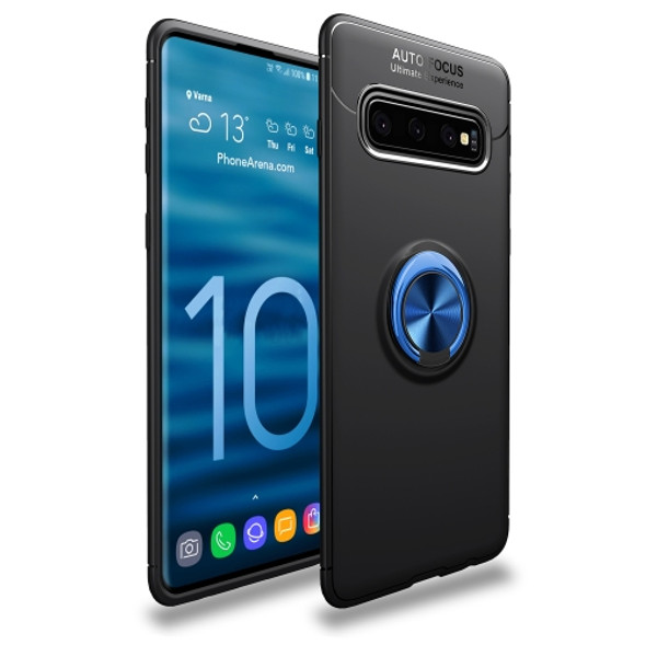 Shockproof TPU Case for Galaxy S10+, with Ring Holder(Black Blue)