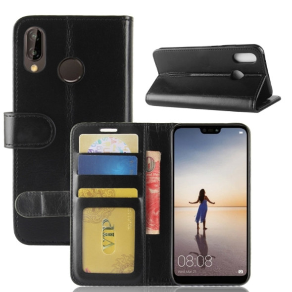 For Huawei  P20 Lite PU + TPU Crazy Horse Texture Horizontal Flip Leather Case with Wallet & Holder & Card Slots (Black)