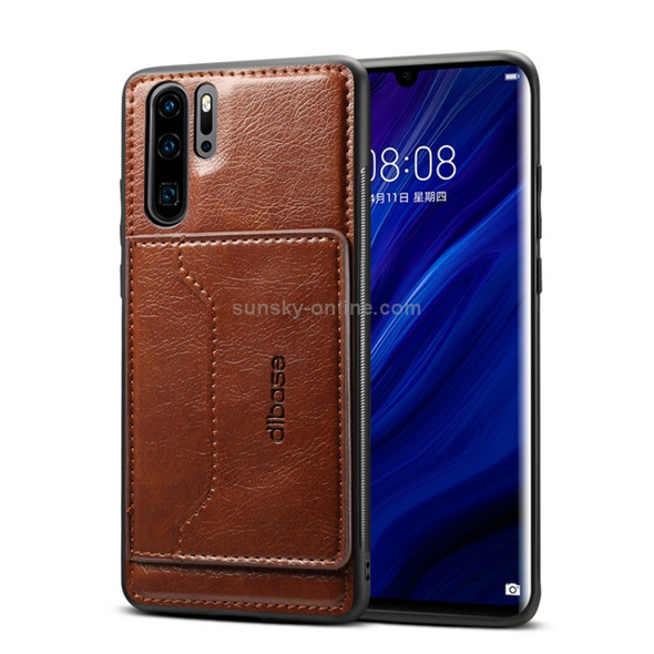 Dibase TPU + PC + PU Crazy Horse Texture Protective Case for Huawei P30 Pro, with Holder & Card Slots (Coffee)