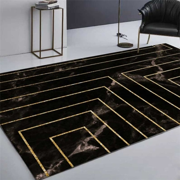 Marble Texture Square Lines Carpets Rugs For Home Living Room, Size:80x160cm(Black Gold)