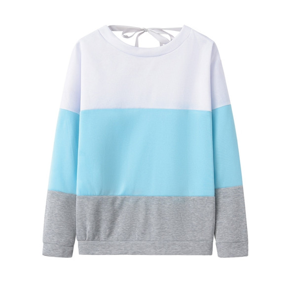 Casual Contrast Color Stitching Round Neck Long Sleeve Loose Women's Sweatshirt (Color:Lake Blue Size:S)