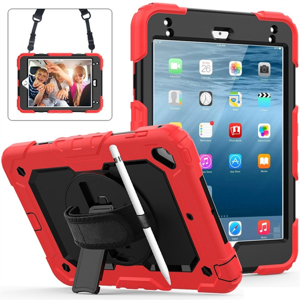 Shockproof Colorful Silica Gel + PC Protective Case for iPad Mini 2019 / Mini 4, with Holder & Shoulder Strap & Hand Strap & Pen Slot (Red)