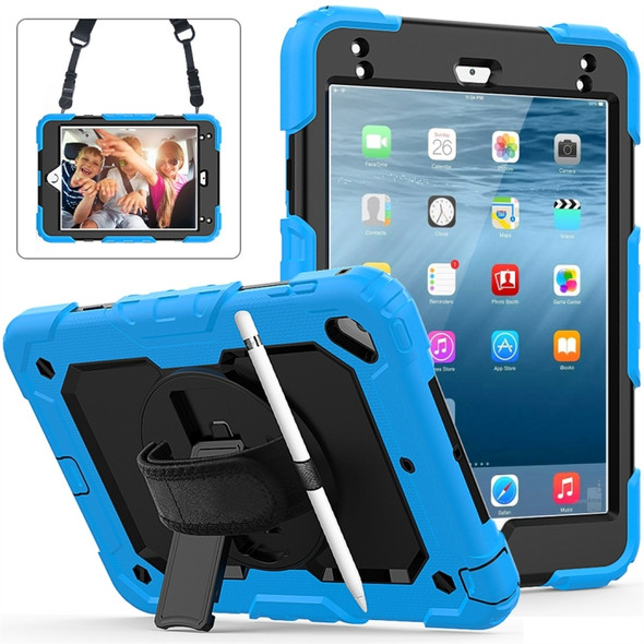 Shockproof Colorful Silica Gel + PC Protective Case for iPad Mini 2019 / Mini 4, with Holder & Shoulder Strap & Hand Strap & Pen Slot (Baby Blue)