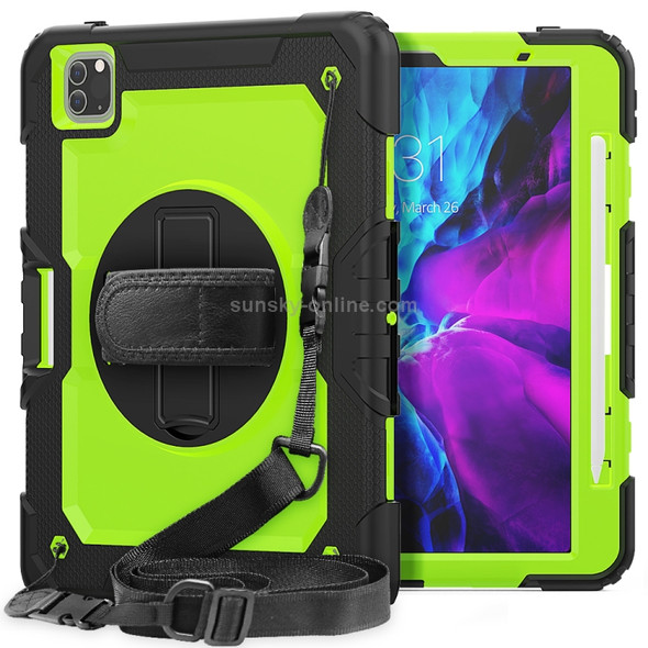 Shockproof Black Silica Gel + Colorful PC Protective Case for iPad Pro 11 inch (2018), with Holder & Shoulder Strap & Hand Strap & Pen Slot (Green)