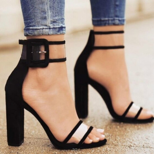 Thick Heeled Serpentine High Heel Sandals, Color:40(Black)