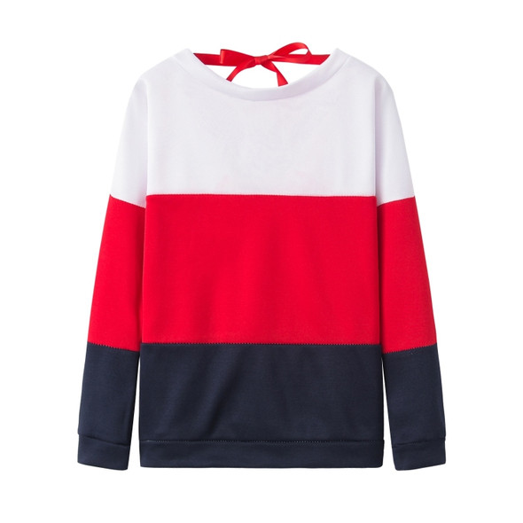 Casual Contrast Color Stitching Round Neck Long Sleeve Loose Women's Sweatshirt (Color:Red Size:XXL)