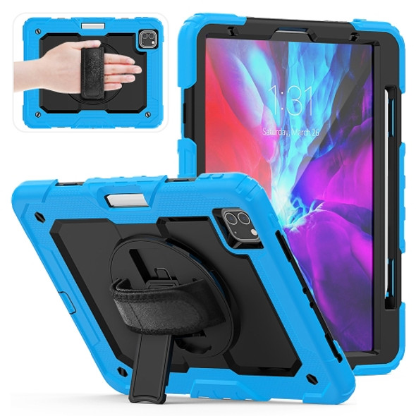 Shockproof Colorful Silica Gel + PC Protective Case for iPad Pro 11 inch (2018), with Holder & Shoulder Strap & Hand Strap & Pen Slot (Baby Blue)