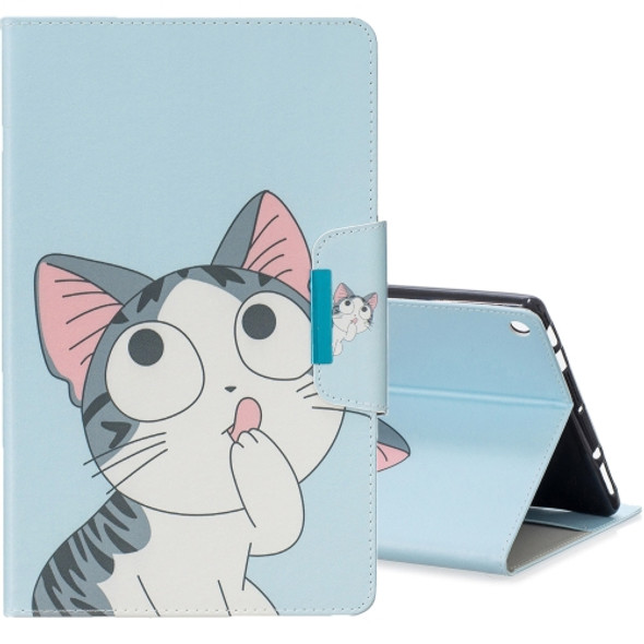 For Amazon  Kindle Fire HD10 Colored Drawing Pattern Horizontal Flip Leather Case with Holder & Card Slot & Wallet(Cat)