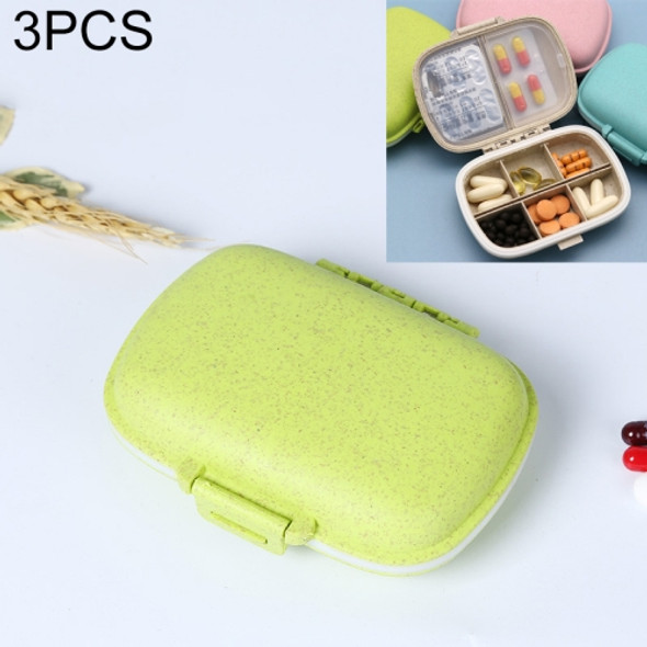 3 PCS 8-Grid Double-layer Portable Mini Straw Pill Storage Box(Wheat Green)