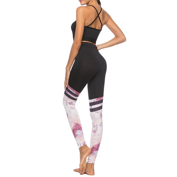 Yoga Stretch Thin Tight Slim Printing Bottoming Trousers (Color:Black Size:L)
