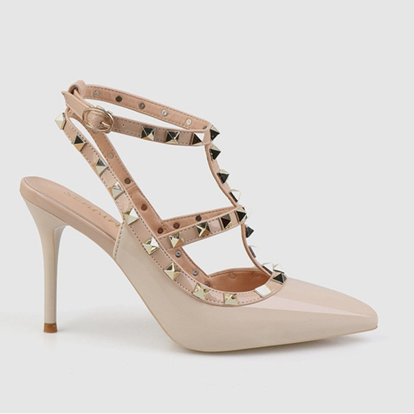 Pointed Stiletto Rivets Shallow Mouth High Heels, Shoes Size:38(Beige)