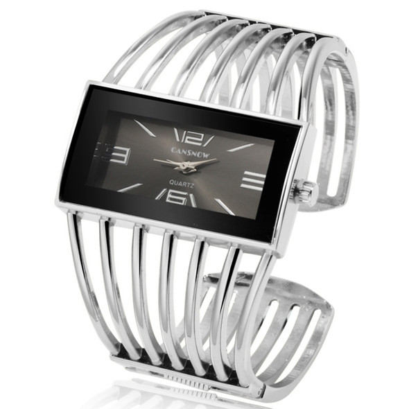 WAT2008 Alloy Bracelet Watch Creative Rectangular Dial Quartz Watch for Women(Silver+Black)