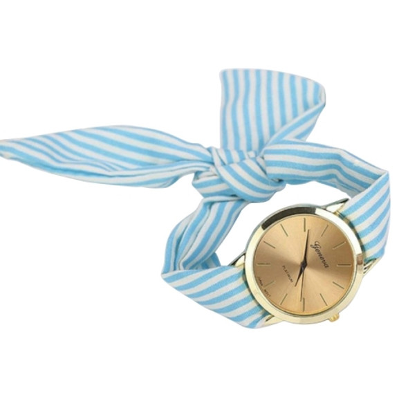 Women Fashion Striped Fabric Strap Quartz Watch(Baby Blue)