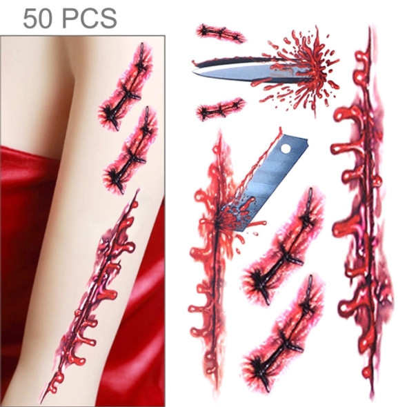 S-045 50 PCS Halloween Terror Wound Realistic Blood Injury Scar Temporary Tattoo Sticker