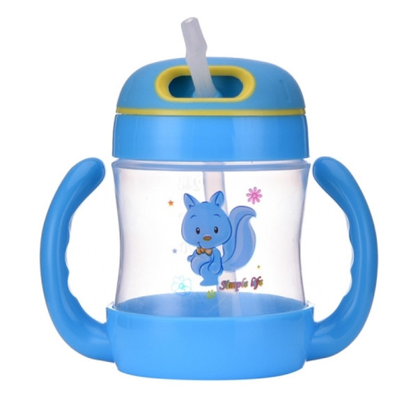 Baby PP Straw Cup Cartoon Children Plastic Drinking Cup Infant Training Cup With Handle, Capacity:240ml(Blue)