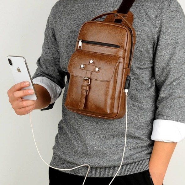 Universal Fashion Casual Outdoor Men Shoulder Messenger Bags Retro Men Waist Bag with Charging Port, Size: S (26cm x 17cm x 5.5cm)(Khaki)