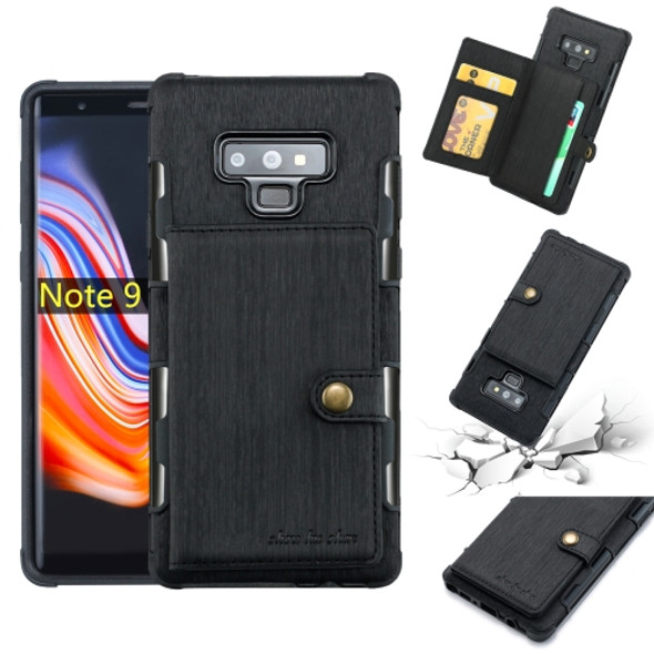 For Galaxy Note9 Brushed Texture Shockproof PU + TPU Case, with Card Slots & Wallet & Photo Frame(Black)