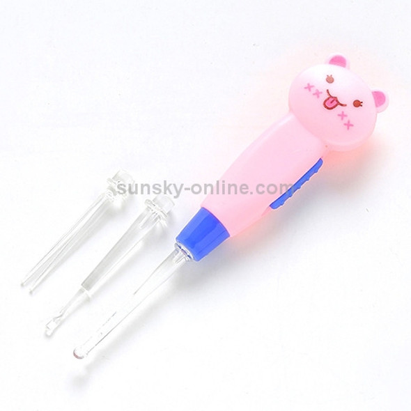 2 PCS Baby Care Ear Spoon Child Ears Cleaning Earwax Spoon Digging Ear Syringe With Light(Pink Cat)