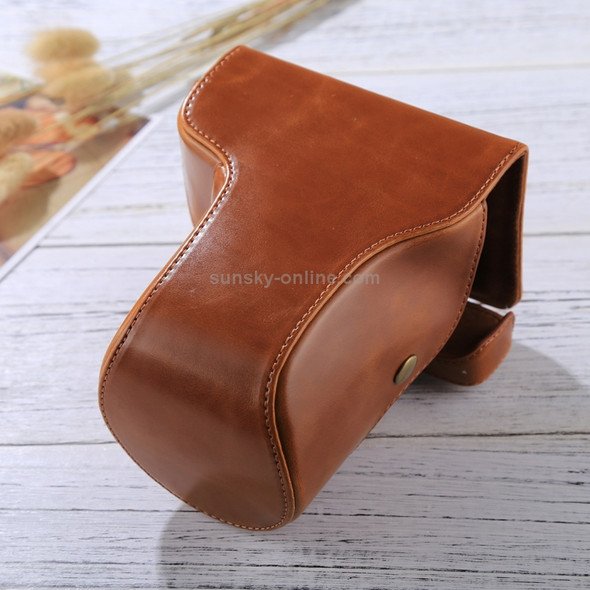 Full Body Camera PU Leather Case Bag with Strap for FUJIFILM X-E3 (18-55mm / XF 23mm Lens)(Brown)