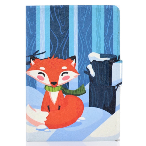 Colored Drawing Universal Voltage Craft Cloth TPU Protective Case, with Holder & Sleep / Wake-up Function & Card Slots(Red Fox)