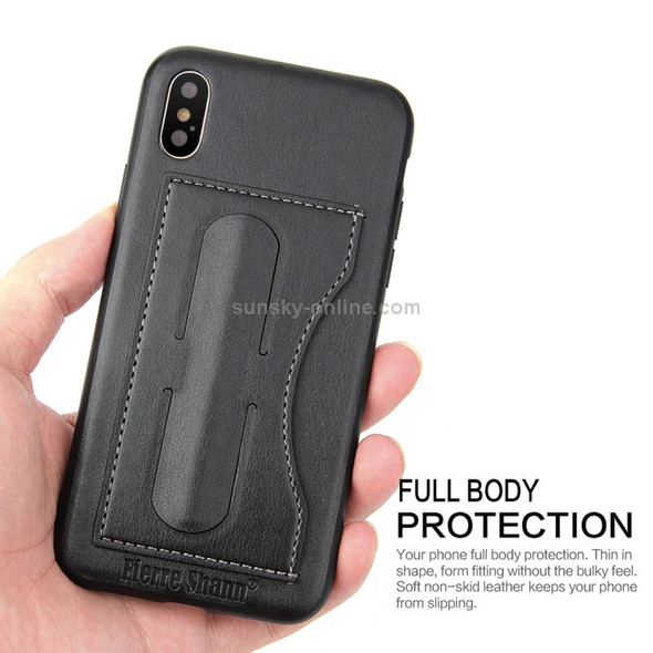 Fierre Shann For   iPhone X / XS   Full Coverage Protective Leather Case with Holder & Card Slot(Black)