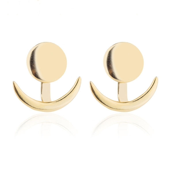 Trendy Crescent Moon Cute Ear Jackets Geometric Round Stud Earrings for Women, Metal Color:Gold