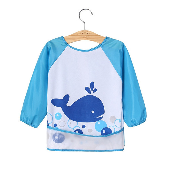 Children Waterproof Bib Long Sleeve Apron Smock, Size:M(Whale Blue)