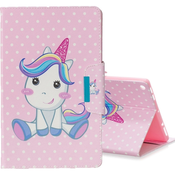 For Amazon  Kindle Fire HD10 Colored Drawing Pattern Horizontal Flip Leather Case with Holder & Card Slot & Wallet(Cute Unicorn)