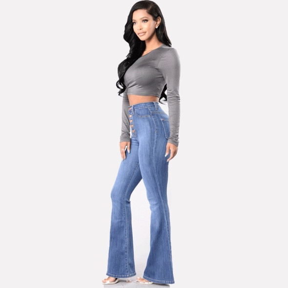 Slim-fit High-waisted Buttocks Denim Flared Pants (Color:Baby Blue Size:L)