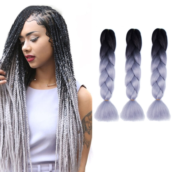 Fashion Color Gradient Individual Braid Wigs Chemical Fiber Big Braids, Length: 60cm(Black+Grey)
