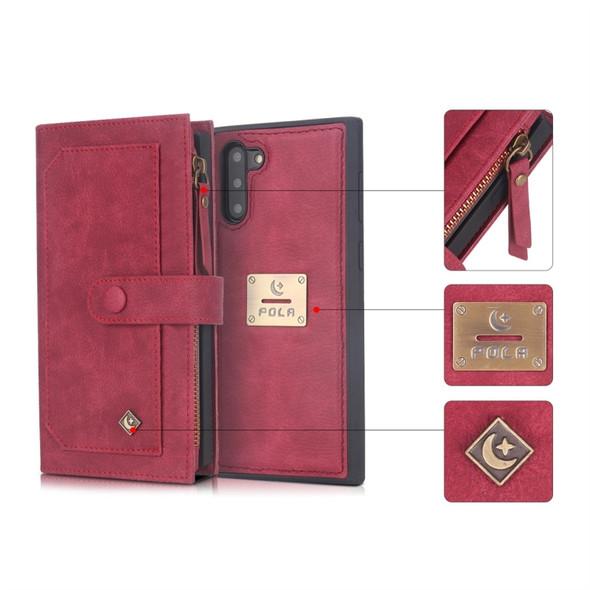 For Galaxy Note 10 POLA Multi-function Fashion Magnetic Horizontal Flip Leather Case with Card Slots & Wallet & Photo Frame & Holder(Red)