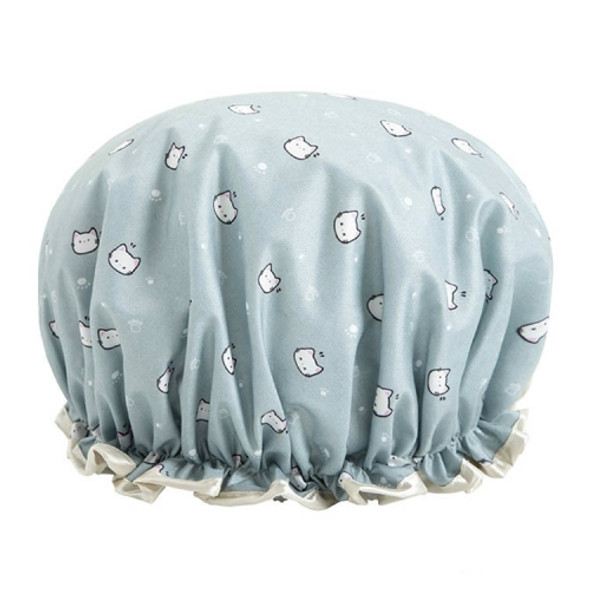 Thick Waterproof Bath Hat Double Layer Shower Hair Cover Women Supplies Shower Caps, Size:28cm(Blue Cat)