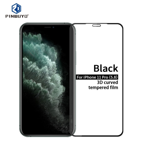 For iPhone 11 Pro  PINWUYO 9H 3D Curved Tempered Glass Film(Black)