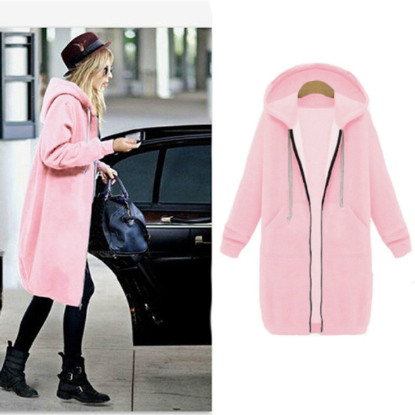 Women Hooded Long Sleeved Sweater In The Long Coat, Size:S(Pink)