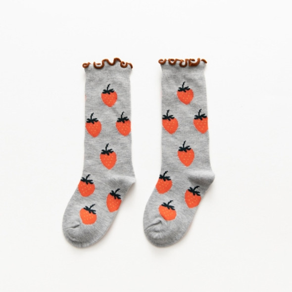 Autumn and Winter Children Fungus Cute Cartoon Pattern Jacquard Tube Socks, Style:75002-Light Gray Strawberry(S)
