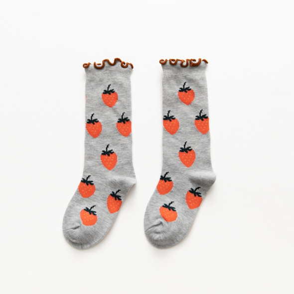 Autumn and Winter Children Fungus Cute Cartoon Pattern Jacquard Tube Socks, Style:75002-Light Gray Strawberry(M)