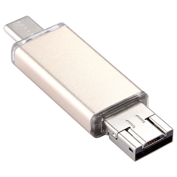 64GB 3 in 1 USB-C / Type-C + USB 2.0 + OTG Flash Disk, For Type-C Smartphones & PC Computer (Gold)