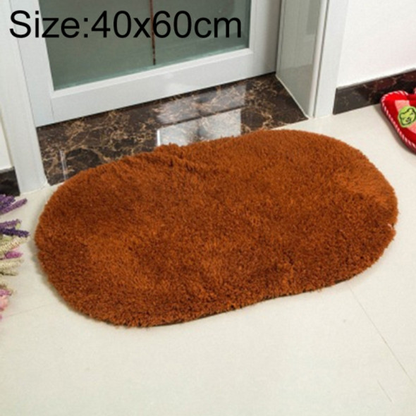 Faux Fur Rug Anti-slip Solid Bath Carpet Kids Room Door Mats Oval  Bedroom Living Room Rugs, Size:40x60cm(Coffee)