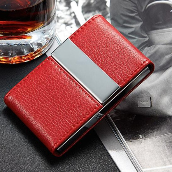 Double Open Stainless Steel Litchi Texture Card Case Card Holder(Red)