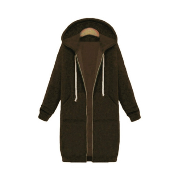 Women Hooded Long Sleeved Sweater In The Long Coat, Size:M(Coffee)