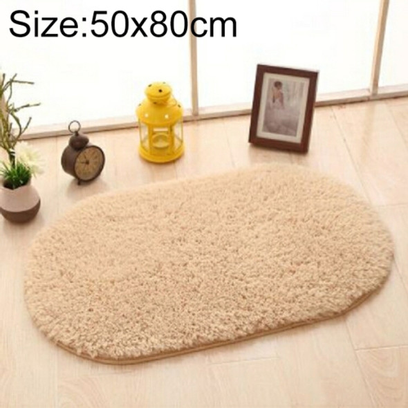 Faux Fur Rug Anti-slip Solid Bath Carpet Kids Room Door Mats Oval  Bedroom Living Room Rugs, Size:50x80cm(Light Camel)