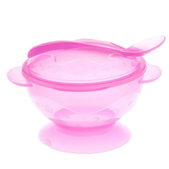 3 PCS Baby Non-Slip Double Ear Suction Wall With Lid With Spoon Training Bowl(Rose Red)
