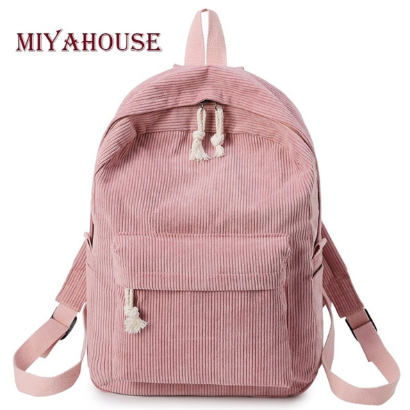 Soft Fabric Backpack Female Corduroy Design School Backpack for Teenage Girls Women(Pink)