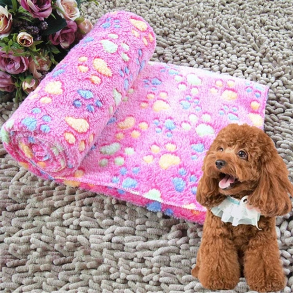 Dog Kennel Mat Footprints Pattern Thick Warm Coral Fleece Pet Dog Blankets, Size: S, 40*60cm (Magenta)