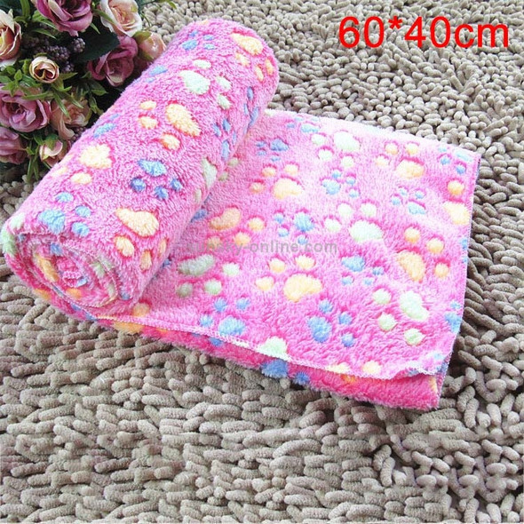 Dog Kennel Mat Footprints Pattern Thick Warm Coral Fleece Pet Dog Blankets, Size: S, 40*60cm (Magenta)