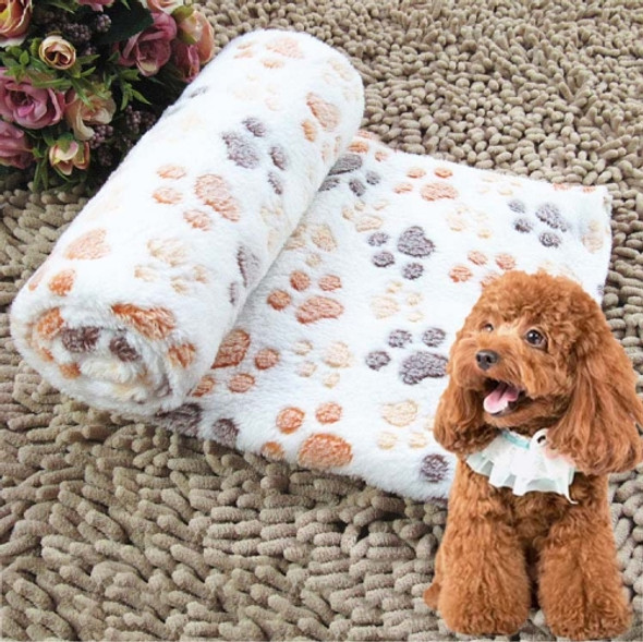 Dog Kennel Mat Footprints Pattern Thick Warm Coral Fleece Pet Dog Blankets, Size: M, 60*80cm (Beige)