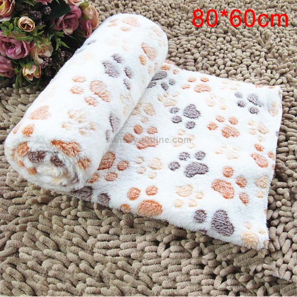 Dog Kennel Mat Footprints Pattern Thick Warm Coral Fleece Pet Dog Blankets, Size: M, 60*80cm (Beige)