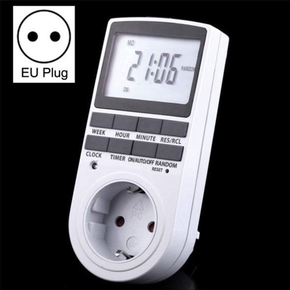 AC 230V Smart Home Plug-in LCD Display Clock Summer Time Function 12/24 Hours Changeable Timer Switch Socket, EU Plug